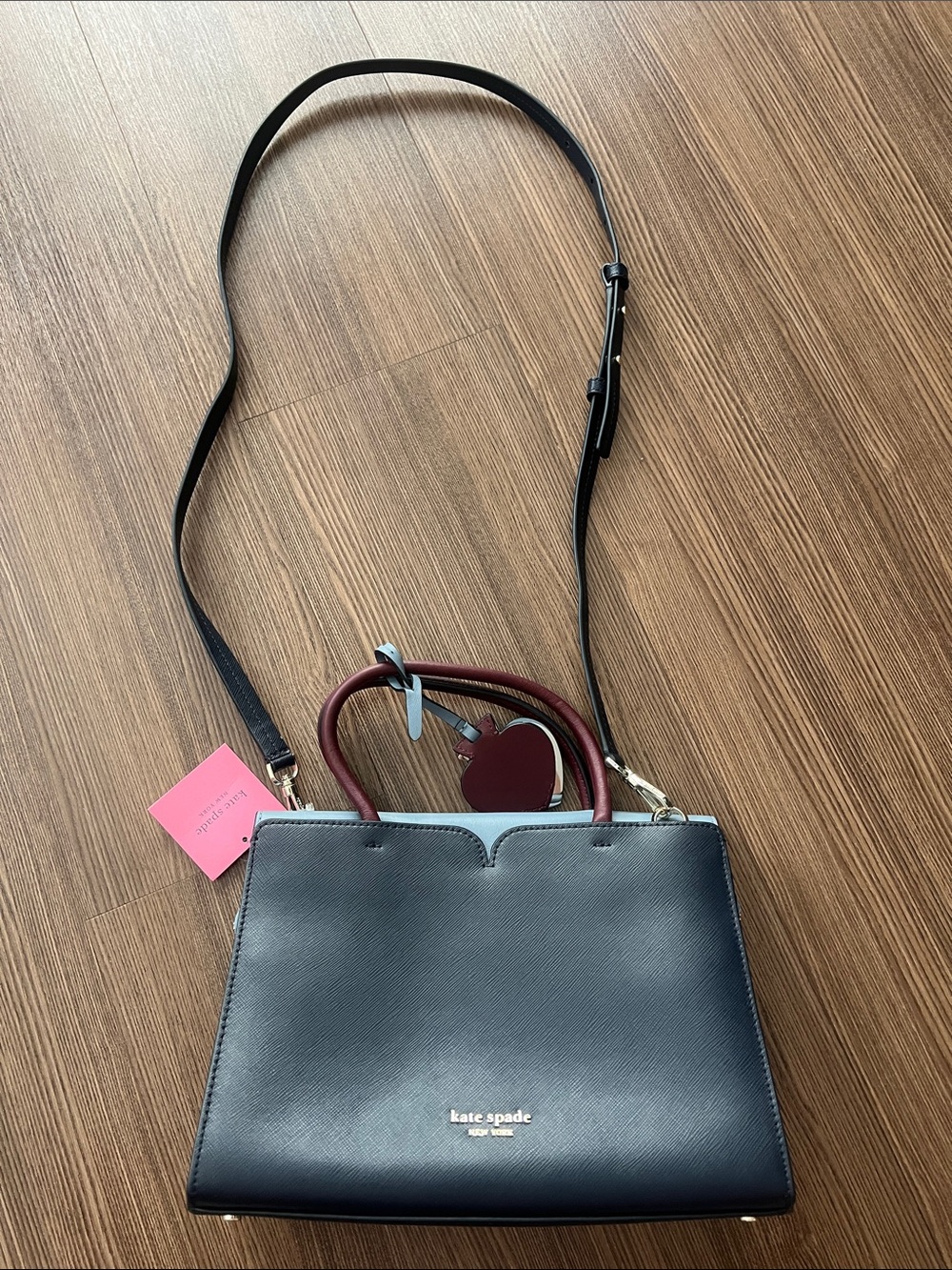 kate spade Navy and Burgundy Mini Satchel with Heart Charm